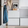 An entryway with a shoe cabinet, coat rack, and decorative items. Podgląd zdjęcia produktu