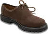 Seitenansicht von Haferl-Schuhe mit Blockabsatz und Gummisohle, aus 100 % dunkelbraunem Veloursleder. Elegantes Design, passend zur traditionellen deutschen Tracht.