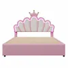 A pink upholstered bed frame with a seashell-shaped headboard featuring built-in LED lighting and a crown detail. Anteprima dell’immagine prodotto