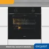 A black built-in oven is shown in a kitchen setting, integrated into white cabinets. Produktbild-Vorschau