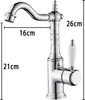 A chrome-plated faucet with a white handle, shown with dimensions indicated by measurement lines and text. Produktbild-Vorschau