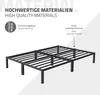 A black metal bed frame is shown against a light gray and white background, with text overlays describing its features. Náhled obrázku produktu