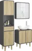 A bathroom furniture set, including a tall cabinet, a vanity with a sink, and a medicine cabinet, displayed against a white background. Anteprima dell’immagine prodotto
