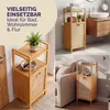 Collage of a bamboo shelving unit with a laundry basket, shown in different room settings. Produktbild-Vorschau