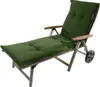A green chaise lounge with wooden armrests and wheels, shown against a white background. Produktbild-Vorschau