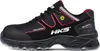 A side view of a black HKS safety shoe with red accents. Produktbild-Vorschau