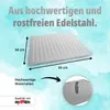 A square shower head with dimensions indicated, and a close-up of its connection point. Produktbild-Vorschau