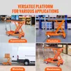 A collage of four images showing a scissor lift cart in different settings: a supermarket, a factory, a workshop with a van, and a warehouse. Voir les images du produit