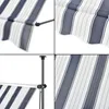 A collage of four close-up images of a striped awning, showing different details of its fabric, frame, and mounting pole. Anteprima dell’immagine prodotto