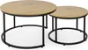 Two round coffee tables of different sizes, made of light oak wood and black metal frames, are displayed against a white background. Náhľad obrázku produktu