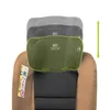 A car seat with adjustable headrest shown in three different height positions, indicated by a green arrow. Produktbild-Vorschau