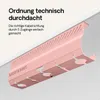 A pink cable management tray mounted under a desk or shelf. Voir les images du produit