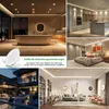 A collage of images showcasing modern interior lighting designs in various rooms like a bathroom, kitchen, bedroom, living room, and exterior of a house, with a close-up of a light fixture. Náhled obrázku produktu
