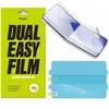 A product shot of a screen protector packaging and the screen protector itself on a phone. Produktbild-Vorschau