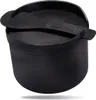 A black rice cooker with a lid and spoon resting on top, set against a white background. Produktbild-Vorschau