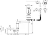 Technical drawing of a sink siphon system with dimensions. Produktbild-Vorschau