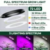 A collage of images showing a full spectrum grow light, its components, and different lighting modes. Produktbild-Vorschau