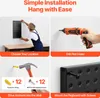 A collage of four images showing the steps to install a pegboard. Produktbild-Vorschau