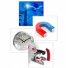 A collage of images related to electricity, mechanics, and timekeeping. Produktbild-Vorschau