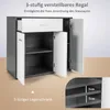A 3-door storage cabinet with a drawer, shown with its doors open, and a close-up of its adjustable shelves. Anteprima dell’immagine prodotto