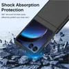 A black phone case is shown on a surface that looks like broken concrete, with blue light emanating from the bottom of the phone. Produktbild-Vorschau