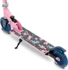 A close-up, angled view of a pink scooter with a unicorn pattern on the deck. Produktbild-Vorschau