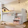 A child's bedroom with a white wooden bed featuring a house-shaped headboard and storage drawers. Náhľad obrázku produktu