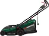 A green and black electric lawnmower with a grass collection bag, shown against a white background. Produktbild-Vorschau
