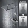 A shower system with a large square showerhead and a handheld showerhead, shown in a bathroom setting. A comparison graphic is shown on the right side. Náhled obrázku produktu
