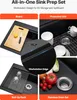 A collage of images showcasing different features and accessories of a kitchen sink. Produktbild-Vorschau