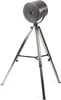 A metallic gray fan on a tripod stand against a white background. Produktbild-Vorschau