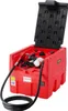A red portable diesel and gasoline tank with a black lid open, showing the pump and nozzle. Náhľad obrázku produktu
