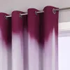 Close-up of purple and white gradient curtains hanging from a metal rod. Produktbild-Vorschau