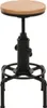 A studio shot of an adjustable height bar stool with a wooden seat and a black metal base. Produktbild-Vorschau