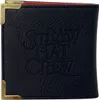A black wallet with embossed text and gold corner accents, shown against a white background. Produktbild-Vorschau