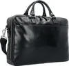 A black leather briefcase is shown from the front against a white background. Produktbild-Vorschau