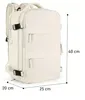 A beige backpack with dimensions indicated by measurement lines and text. Podgląd zdjęcia produktu