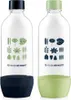 Two SodaStream bottles with leaf designs and colored bases. Anteprima dell’immagine prodotto