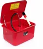 A red parts washer with its lid open, showing a brush and a hose inside. Produktbild-Vorschau