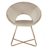 A beige upholstered accent chair with a circular design and a gold metal base. Produktbild-Vorschau