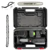 A cordless chainsaw kit laid out in its open case, with accessories arranged around it. Náhľad obrázku produktu