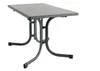 A gray rectangular table with a dark gray metal frame, shown from a three-quarter angle against a white background. Produktbild-Vorschau