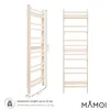 Two wooden wall shelves are shown against a white background, with dimensions and weight information provided. Náhled obrázku produktu