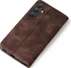 A brown flip case for a smartphone is shown on a white background. Produktbild-Vorschau