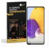 A product shot of a screen protector box next to a smartphone with a screen protector applied. Produktbild-Vorschau