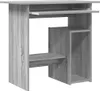 A gray wooden particleboard desk with a keyboard tray and shelves. Podgląd zdjęcia produktu