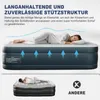 A woman sleeping on an inflatable mattress, with diagrams showing support structure. Produktbild-Vorschau