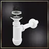 A white bathroom sink siphon and drain assembly against a black background. Voir les images du produit