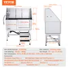 A diagram of a stainless steel dog grooming tub with dimensions and accessories listed. Anteprima dell’immagine prodotto