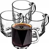 Four clear glass mugs, one filled with dark liquid, are arranged on a white background. Produktbild-Vorschau